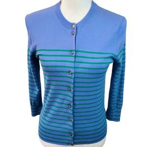 J Crew Striped Jackie Cardigan Gold Anchor Button